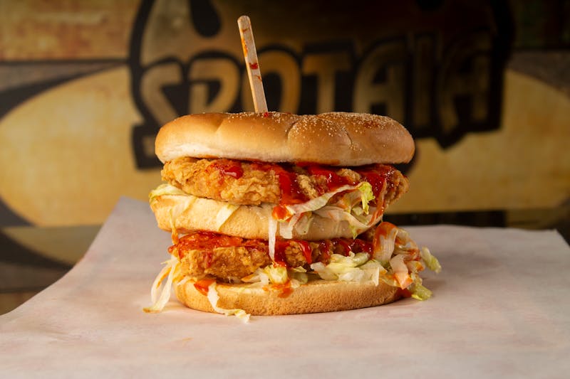 Double stack hot chicken slider daves